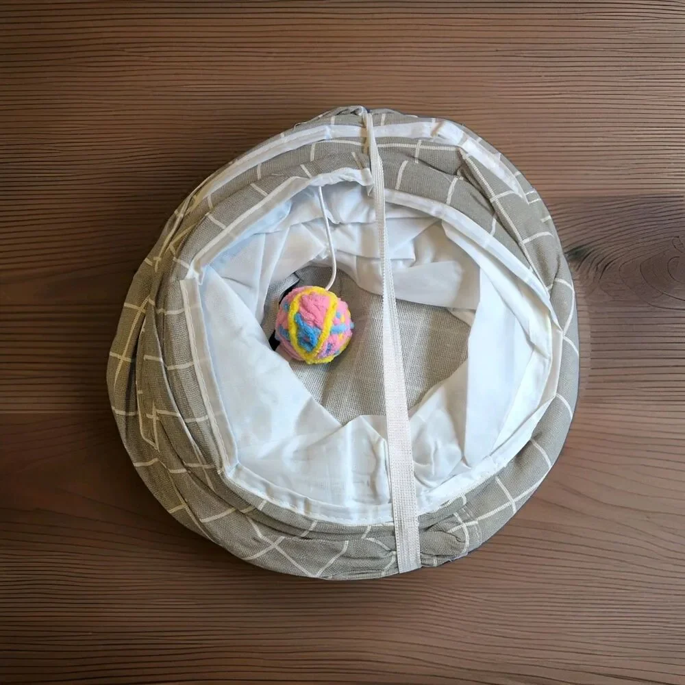 Foldable 3-Way Interactive Cat Play Tunnel w/ Hanging Ball Toy And Crinkle Sound